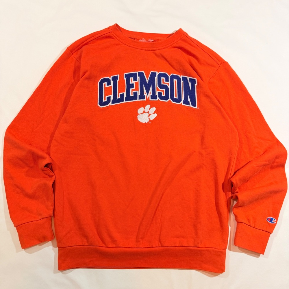 Champion Clemson Sweatshirt Men Medium Orange Good Collegiate Crewneck Logo